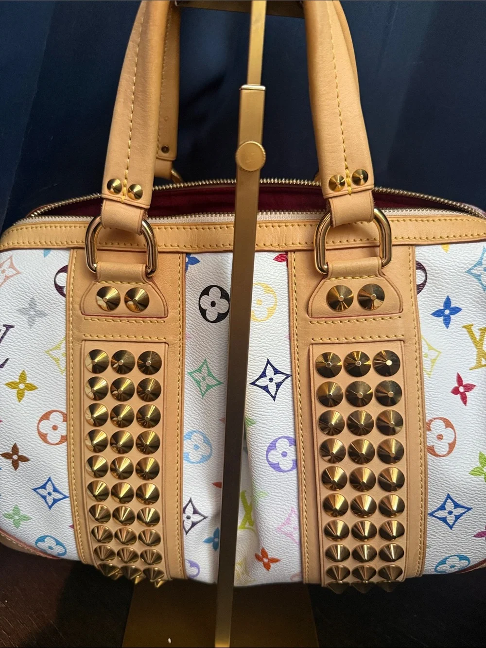 Louis Vuitton Courtney White Murakami Multicolor Monogram Satchel with Studs